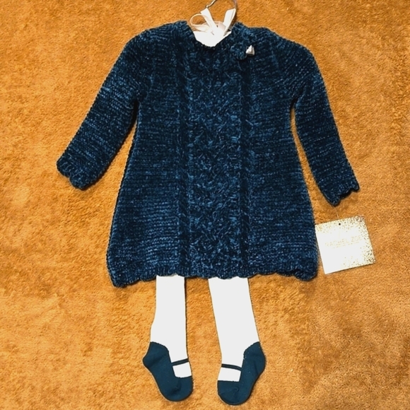 Rachel Zoe Kids Green Chenille Sweater Dress Set Size 6-9 Months - Picture 1 of 6